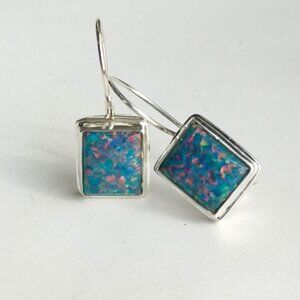 Sterling silver Blue Fire Opal drop earrings 🆕